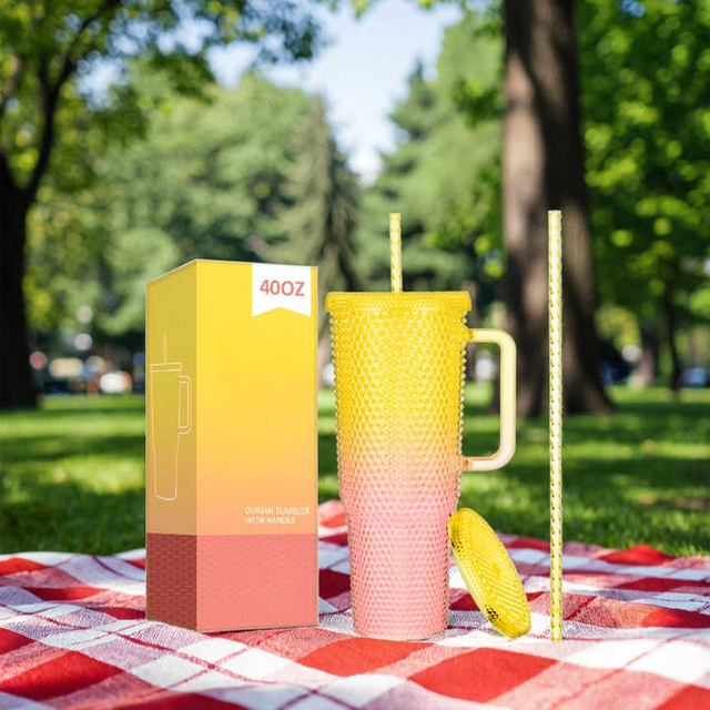 New Upgraded Water Cup BPA Free 40oz Double Wall Straw Plastic Cup Durian Cup for Gym