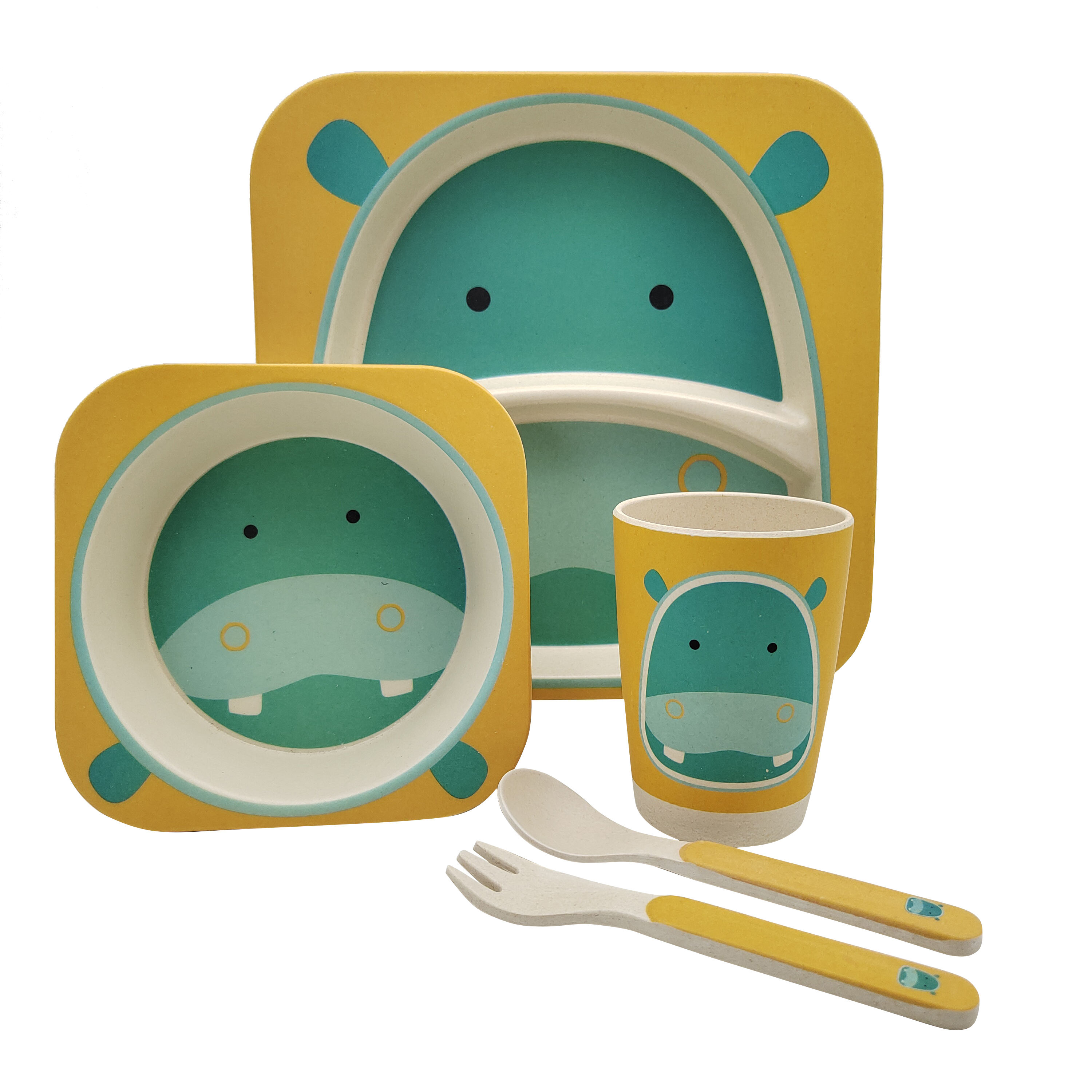 RPET Divided Kids Plate Set Include Spoon Fork and Cup Custom Dessert Plates BPA FREE PLASTIC Plates