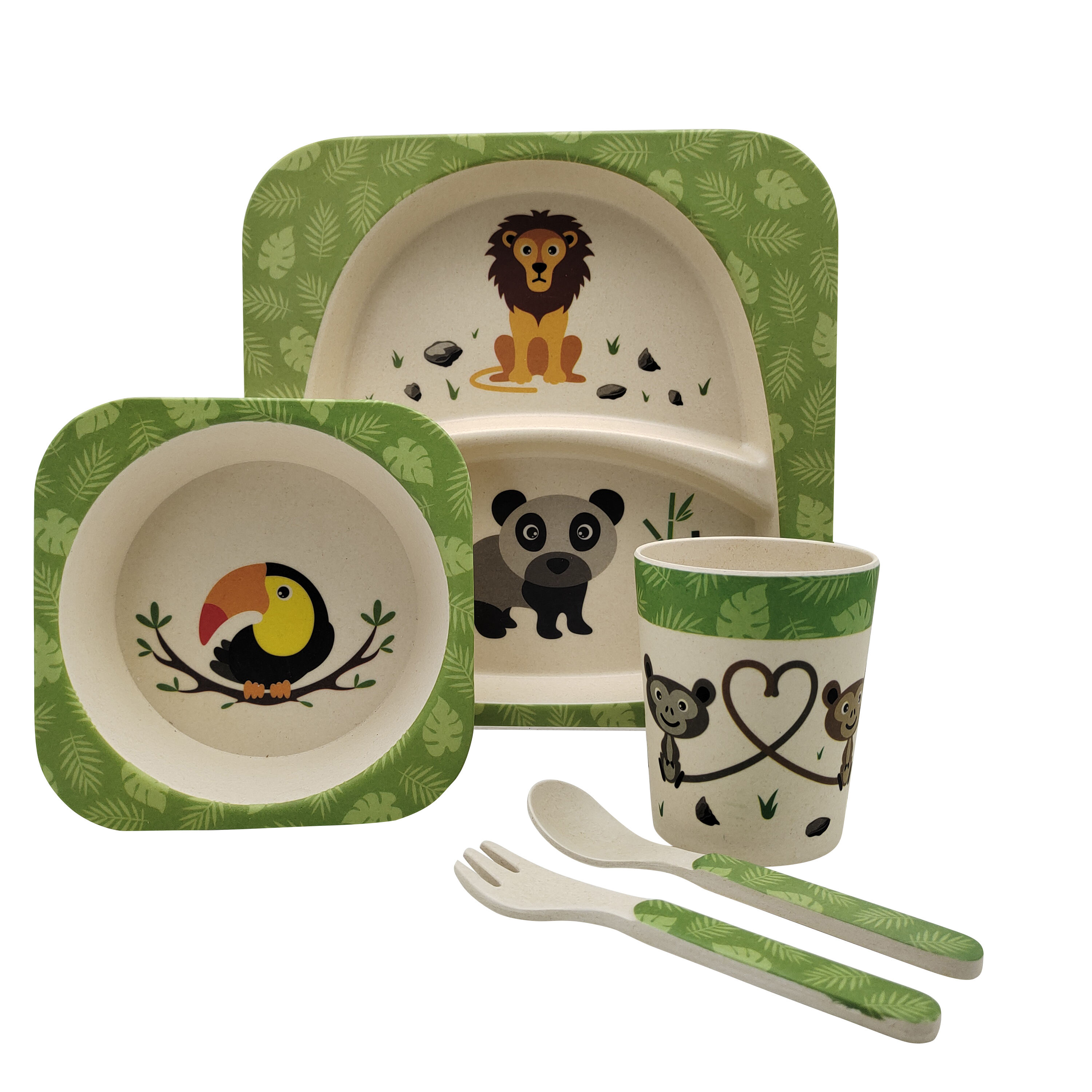 RPET Divided Kids Plate Set Include Spoon Fork and Cup Custom Dessert Plates BPA FREE PLASTIC Plates