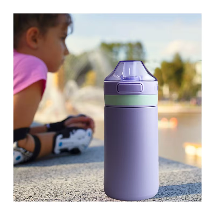 12oz 304 Stainless Steel Straw Lid Cup with Handle Leakproof Vacuum Flask Insulated Bottle
