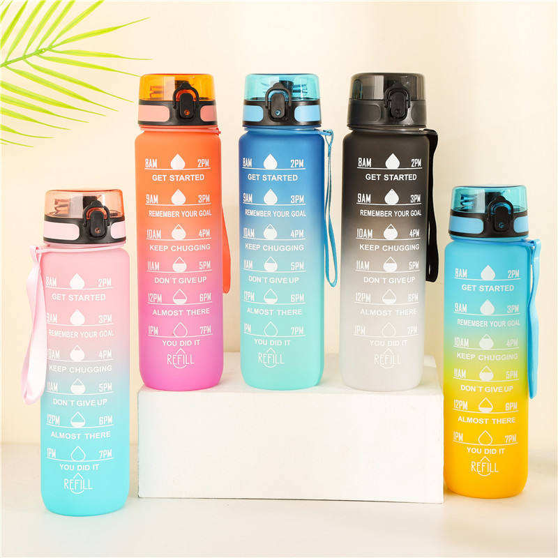 32oz Gym Fitness Leakproof Gradient Drinking Sports Bottles Water Bottle With Time Marker