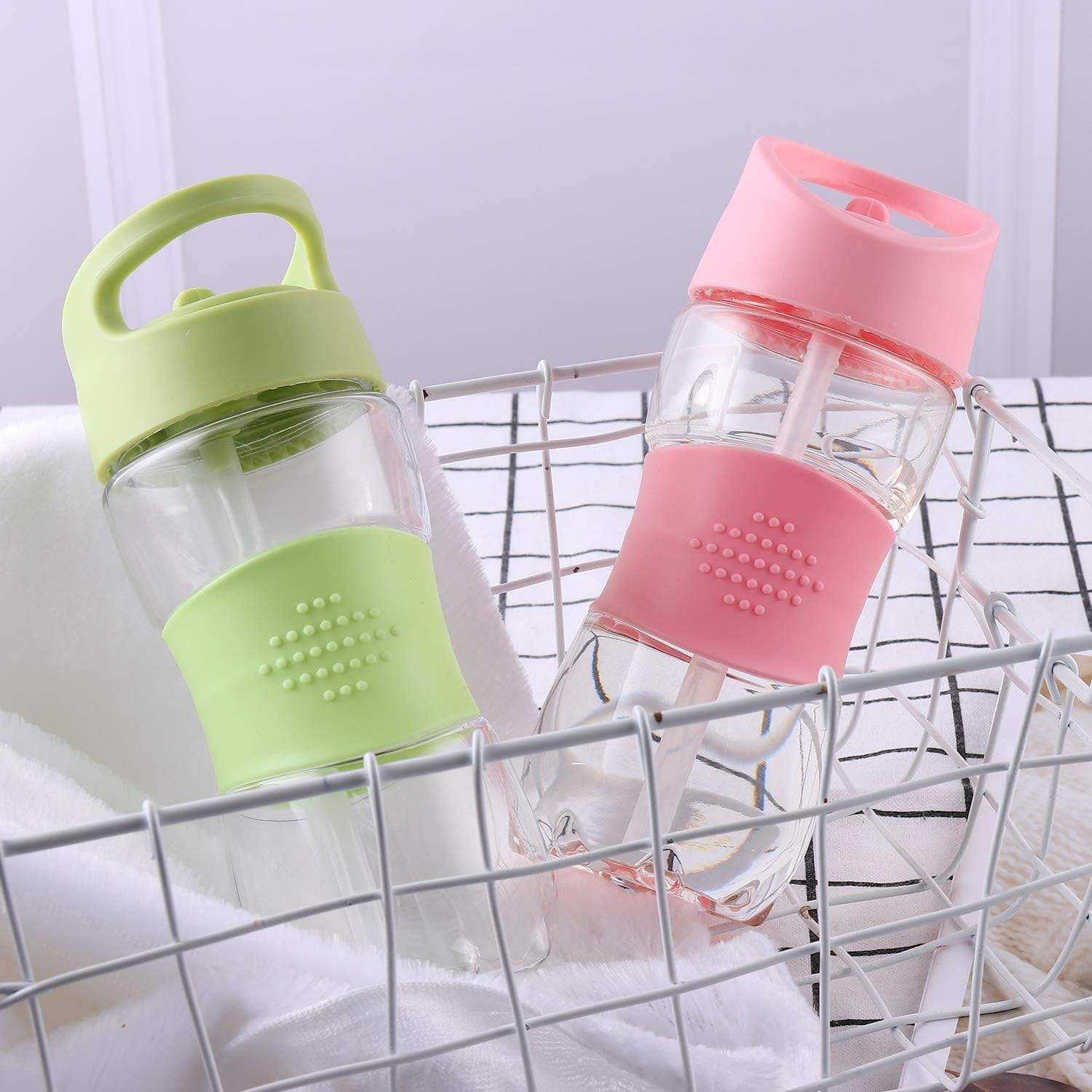 400ML New Design Bpa Free Plastic Tritan Kids Children Water Bottle with Anti slip Silicone Ring and Handle