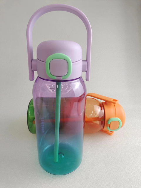 1L Plastic Water Cup with a Straw and Large Capacity Color Sport Motivational Outdoor Direct Drinking Water Bottle with Handle