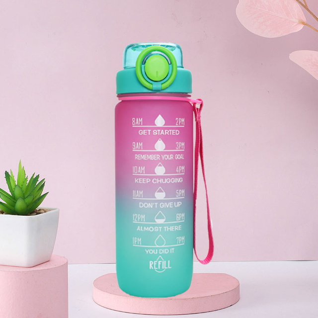 2024 Custom 27Oz 750Ml Black Plastic Gym Workout Drink Water Bottle With Motivational Time Marker