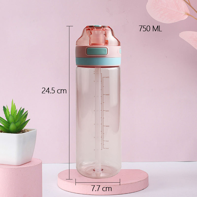 26Oz BPA-Free 750ml Transparent Reusable Water Bottle with Straw Perfect for Gym Sports