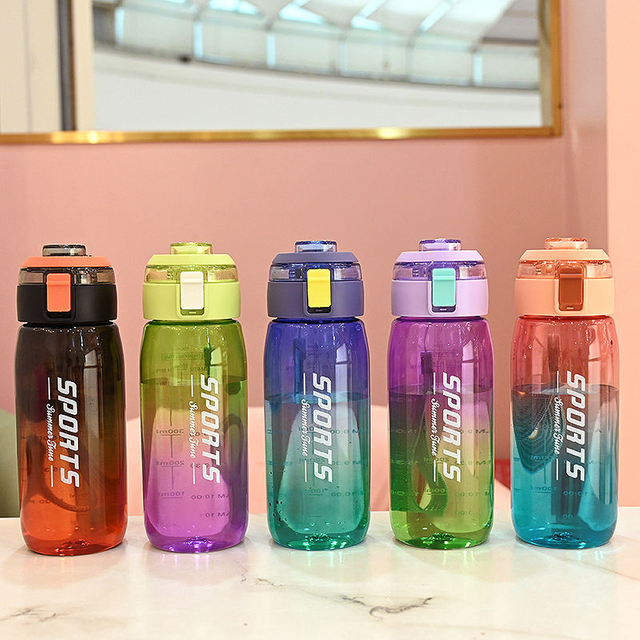 21oz High Quality Portable Children's Color Gradient Outdoor Direct Drinking 600ml Plastic Water Bottle