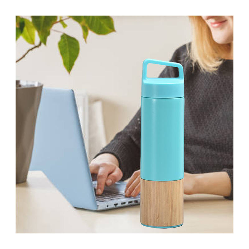550ml Custom Logo Stainless Steel 304 Bamboo Vacuum Flask Double Wall Insulated Water Bottle With Handgrip Lid