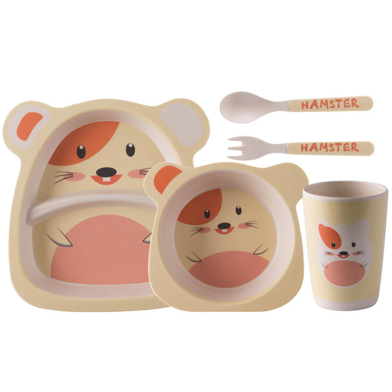 Food Grade Bamboo Fiber Dinnerware Reusable Lovely Animal Kids Tableware Set