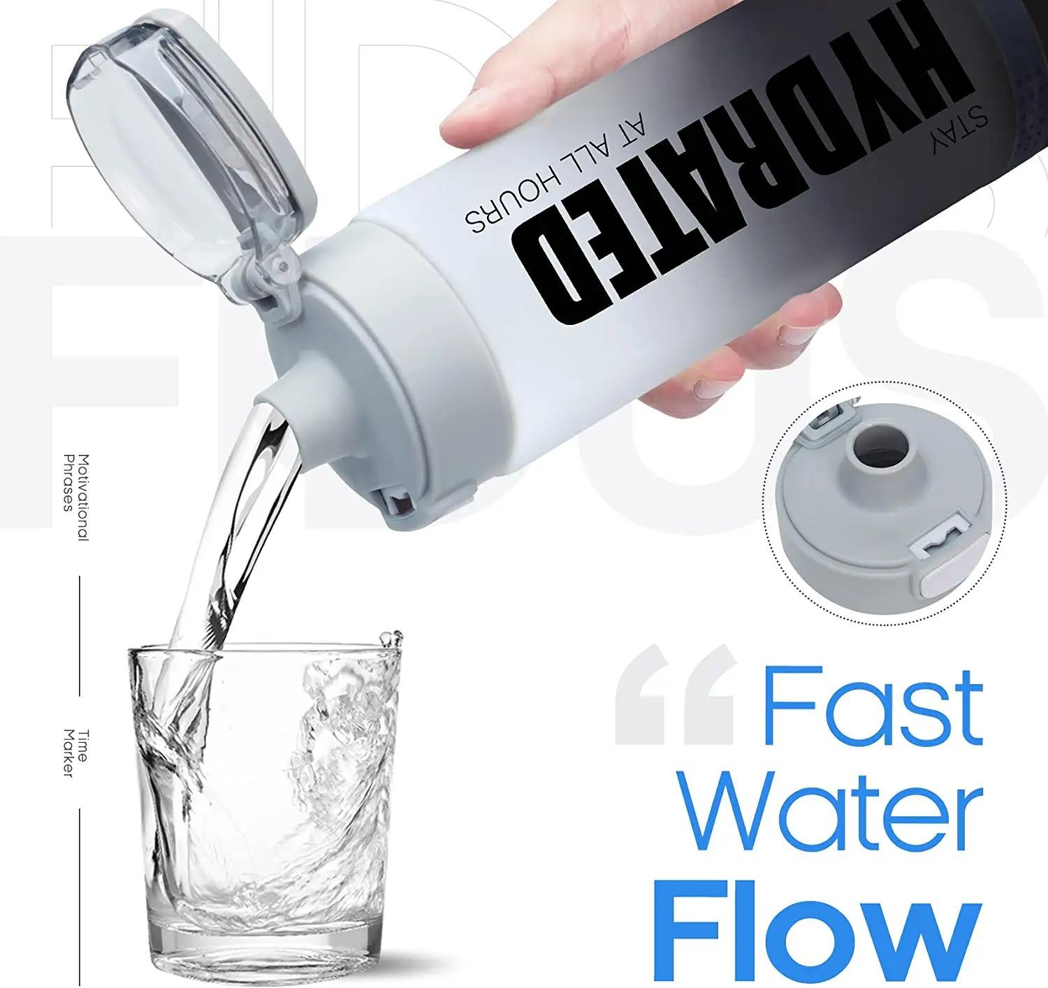 Wholesale 32oz Motivational Water Bottle Outdoor Custom LOGO BPA Free Wide Mouth Plastic Sport Water Bottle