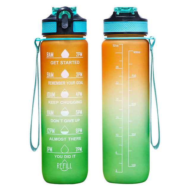 32Oz 32 Oz Portable Outdoor Motivational Plastic Gym Sports Water Bottle 1Liter 1L With Handle Lid Straw