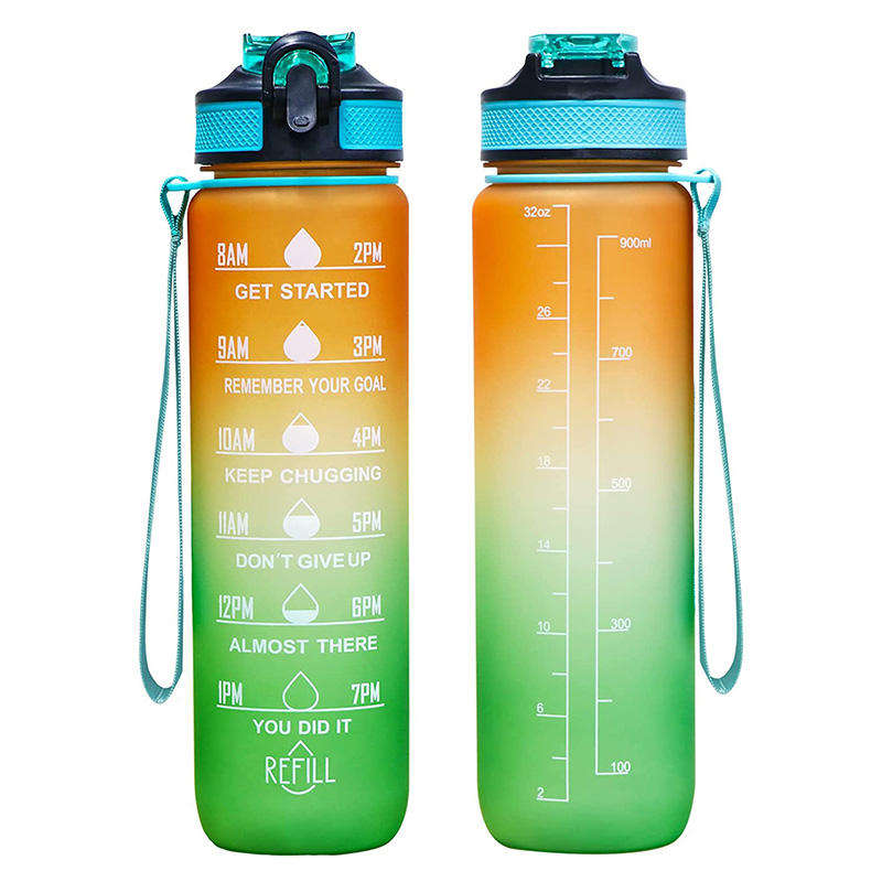 32Oz 32 Oz Portable Outdoor Motivational Plastic Gym Sports Water Bottle 1Liter 1L With Handle Lid Straw