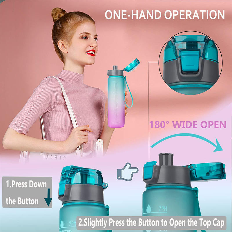32 oz Motivational Water Bottle BPA Free Leakproof Tritian Frosted Portable Reusable Fitness Sport 1L Plastic Water Bottles