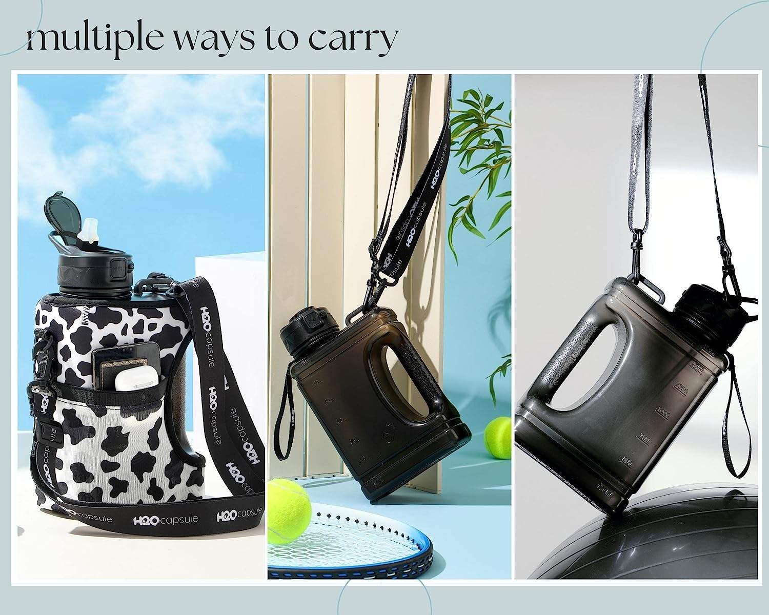 2L Water Bottle with 2 LIDS Portable Sports Kettle with Cloth Cover