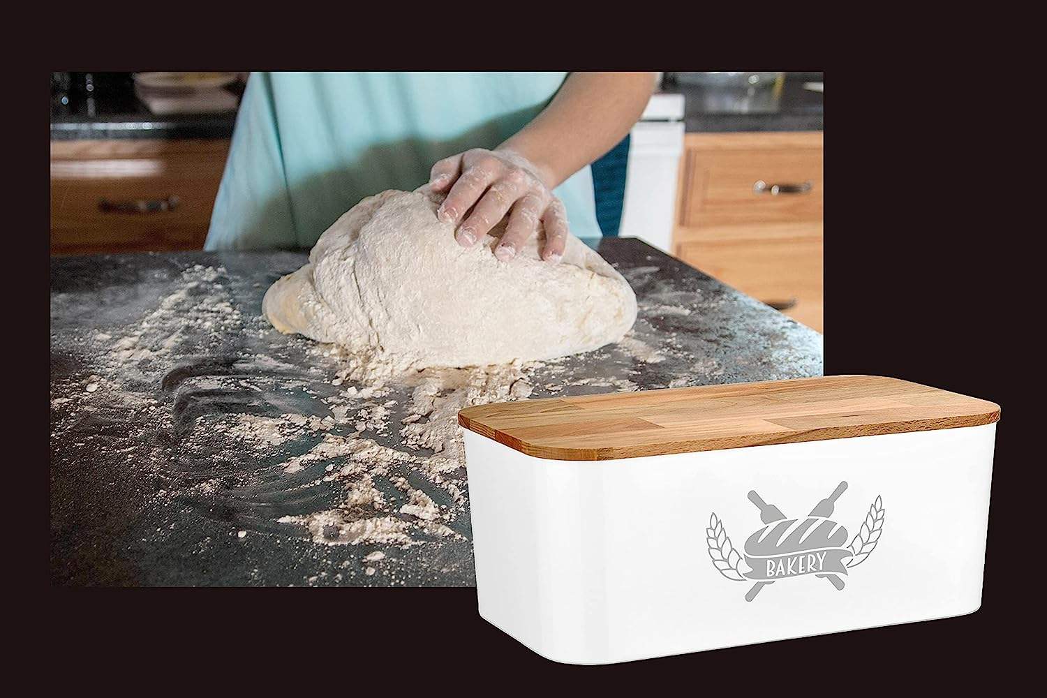 RPET Recycle Plastic Bread Box with Bamboo Cutting Board Lid Bread Storage Container for Kitchen Counter