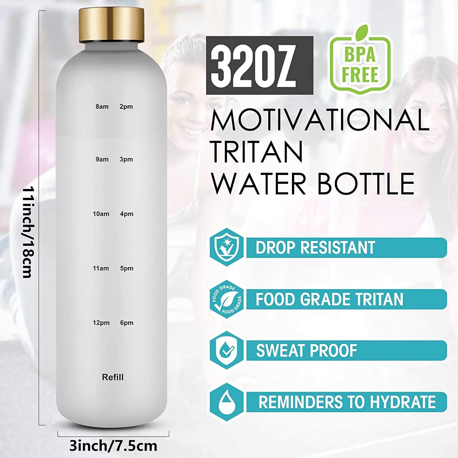 BPA Free Frosted Leakproof Motivational Time Marker 32 OZ Water Bottles With Times