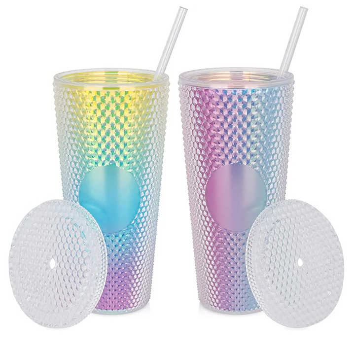Leakproof Iridescent Iced Coffee Funny Tumbler With Straw Double-Wall-Tumbler