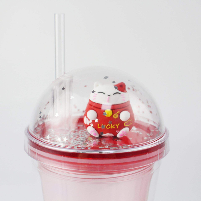 Summer New Ice Cup Bottle with Light Double-layer Straw Plastic Water Cup Bottle Cartoon Crushed Ice Cup Bottle