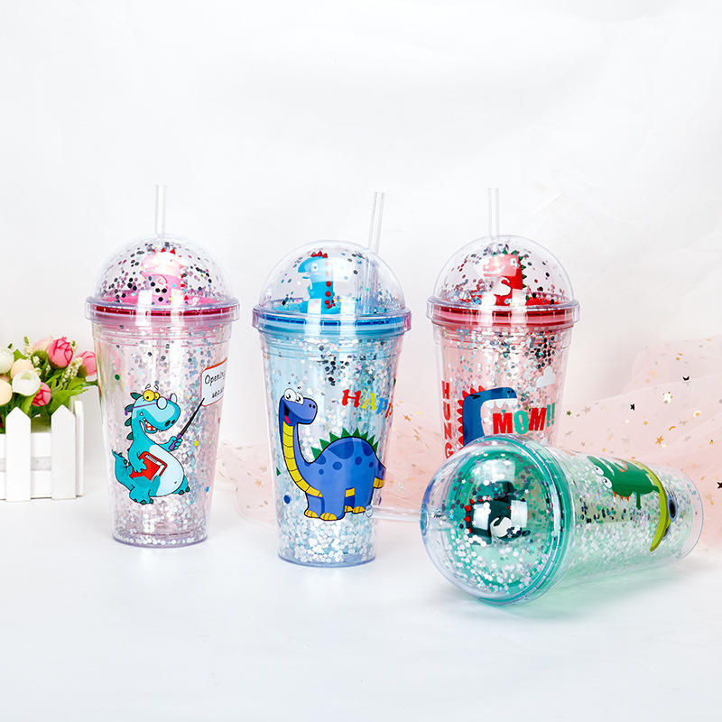 Hot Sell Plastic Straw Cup Creative Flash Powder Summer Ice Cup Student Lovers Christmas Gifts With Straw