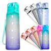 Custom Logo Straw Flip Top Filter Plastic Sport BPA Free 1l 32oz 32 oz Tritan Motivational Water Bottle With Time Marker