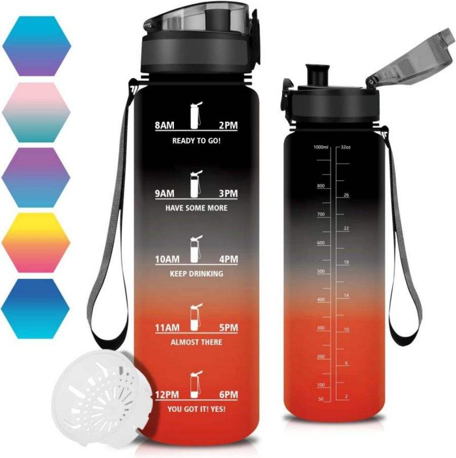 Wholesale Eco-Friendly High Quality Cheap Gym Matt Black Drinking 1000ml Plastic Sports Water Bottle
