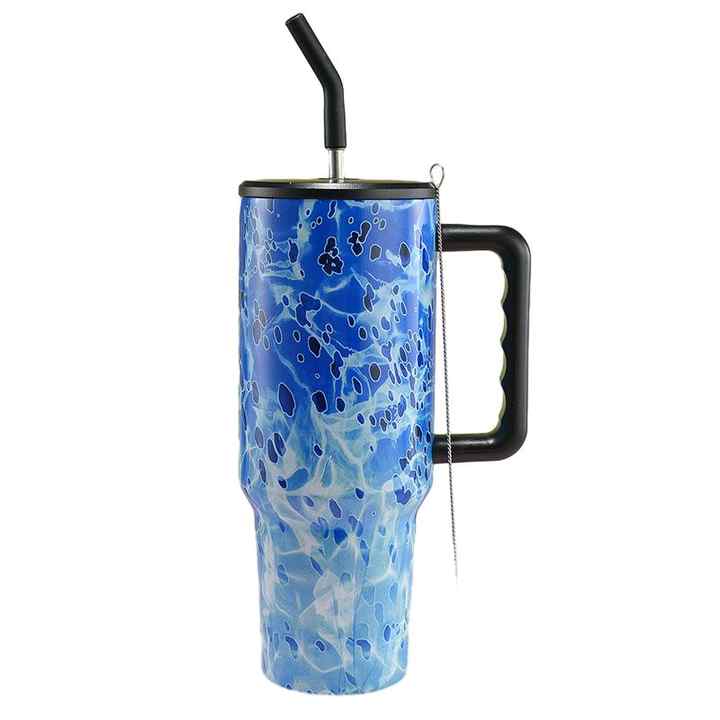 40 oz Custom Logo Vacuum Insulated Stainless Steel Coffee Mug Tumbler With Handle and Straw