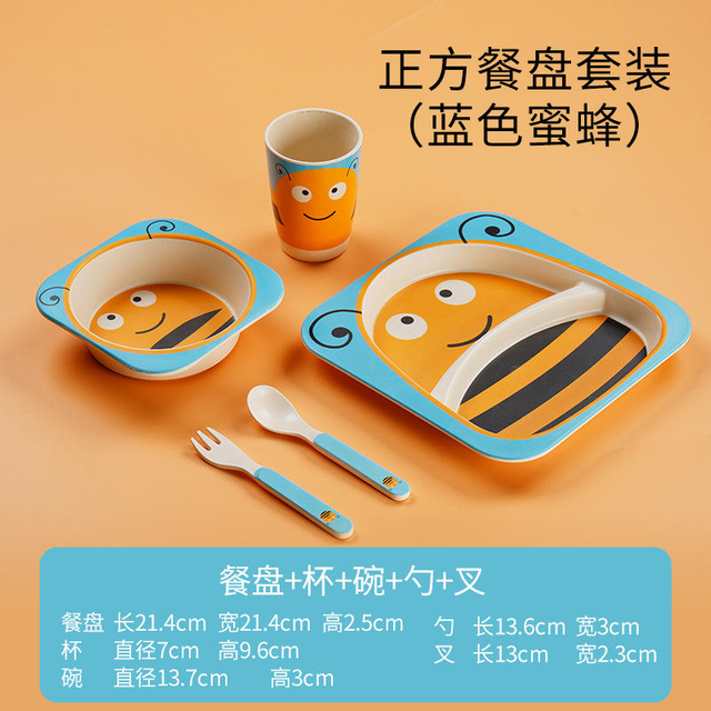 Rpet Plastic Kids Eat Lunch Eat Dinner Plate with Plate Bowl Cup Fork and Spoon 5 Sets Eco-friendly Tableware