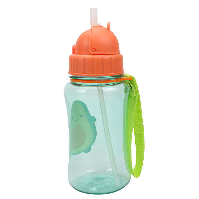 Wholesale 450Ml 0.45L Cartoon Transparent Kids Plastic Water Bottle Safe Bpa Free With Straw Strap