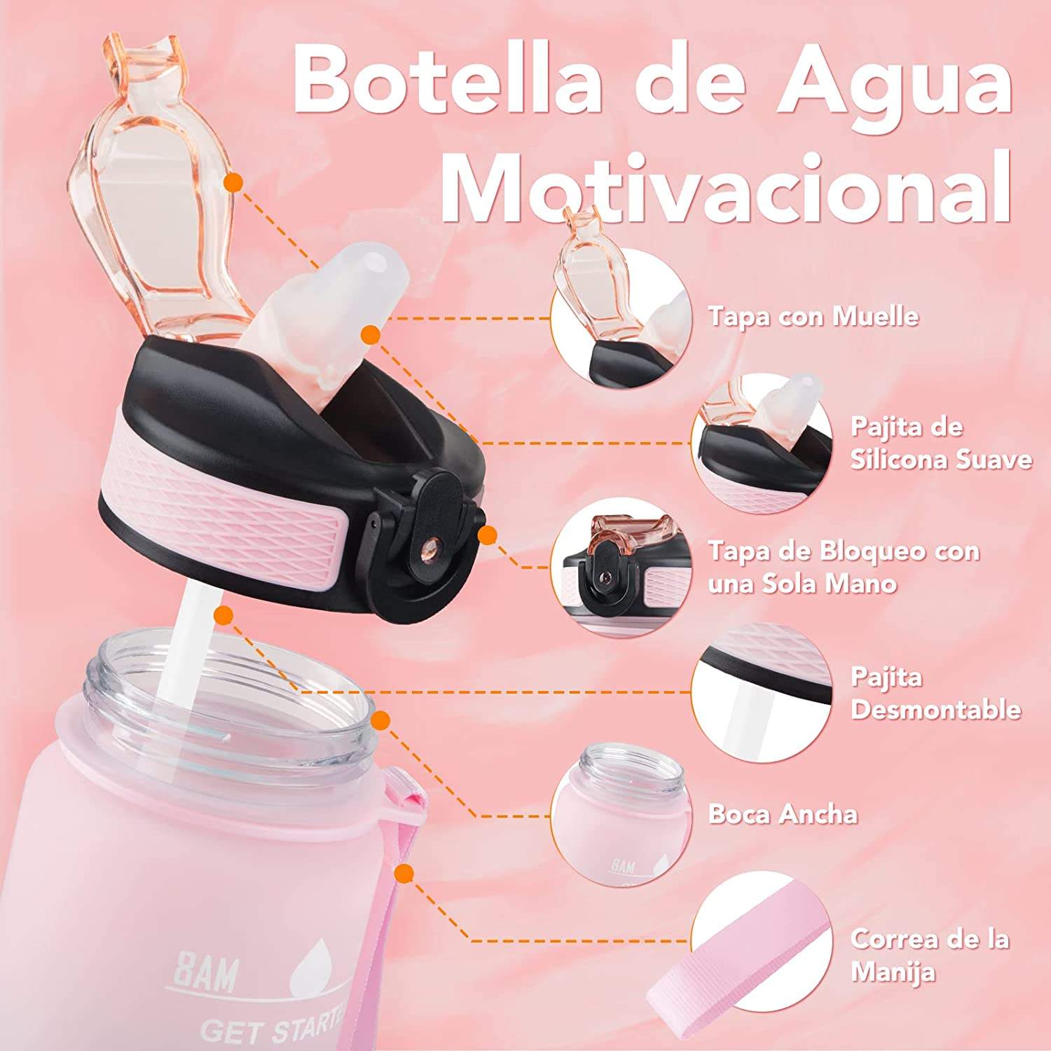 Customised 32 Oz Bpa Free Plastic Fitness Workout Sport Motivational Time Marker Water Bottle With Straw Strainer