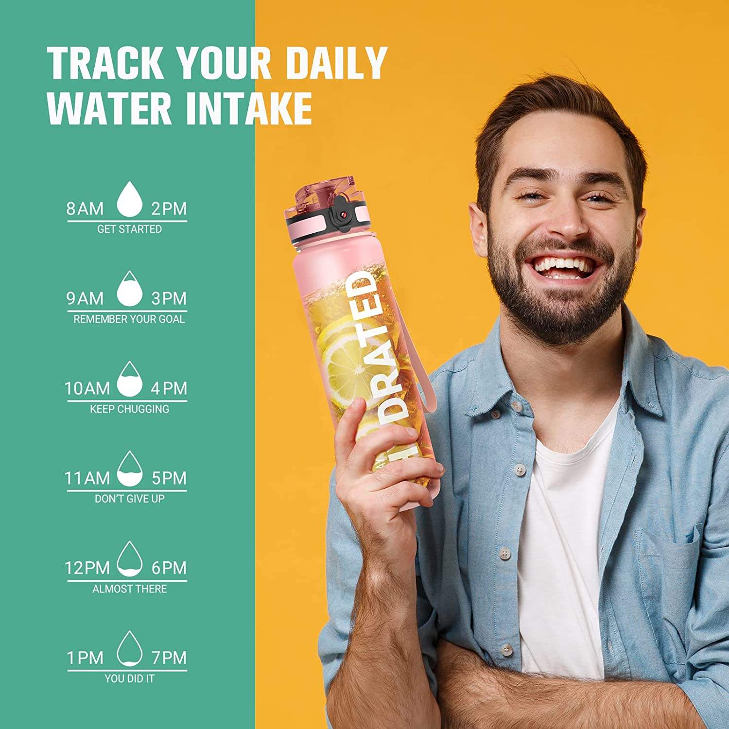 32oz Water Bottles Motivational Sports Water Bottle with Time Marker Tritan BPA Free Wide Mouth Leakproof Plastic Water Bottle