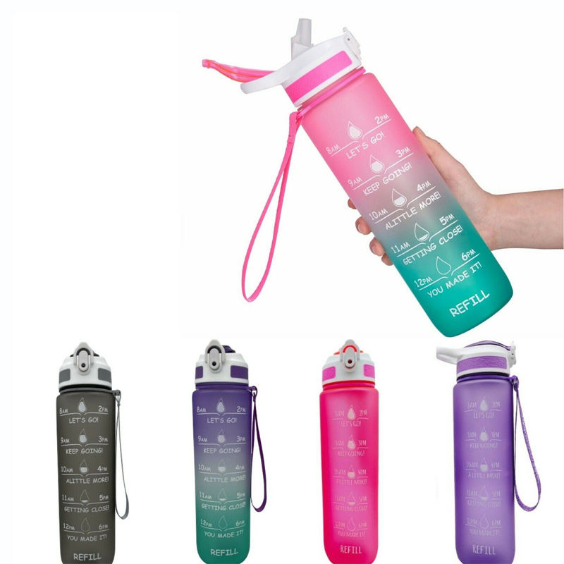 32oz BPA Free Sport Gym Time Maker Motivational Plastic Water Bottle With Fruit Infuser