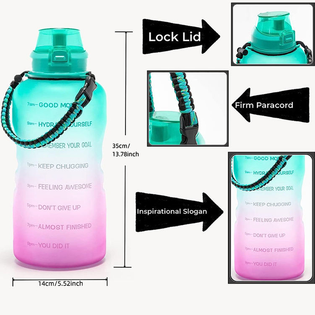 Botellas De Agua 2 Lts Botella Motivacional 2000Ml Modern Promotion Plastic 2 Litter Water Camping Bottle