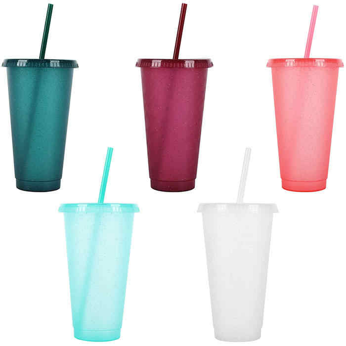 Clear to Colorful 24oz 700ml Pp Cold Color Changing Reusable Plastic Cups Magic Tumblers Plastic Coffee Mug