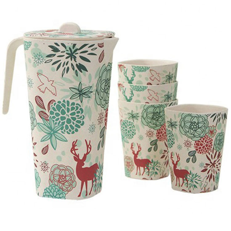 Kitchenwares Biodegradable Bamboo Fibre Large Water Jug Cup Set