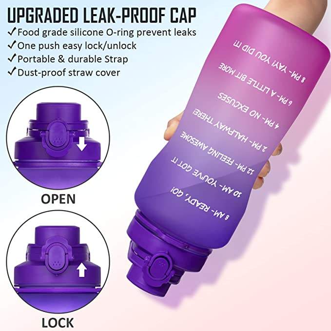 Wholesale 2 Liter Large Capacity Gallon Fitness Sports Motivational Plastic Water Bottle with Time Marker and Straw