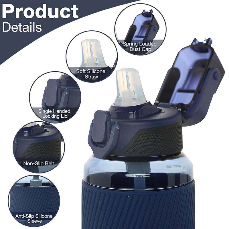 Wholesale 1000 Ml 32Oz Straw Lid Transparent Motivational Tritan Sport Plastic Water Bottle