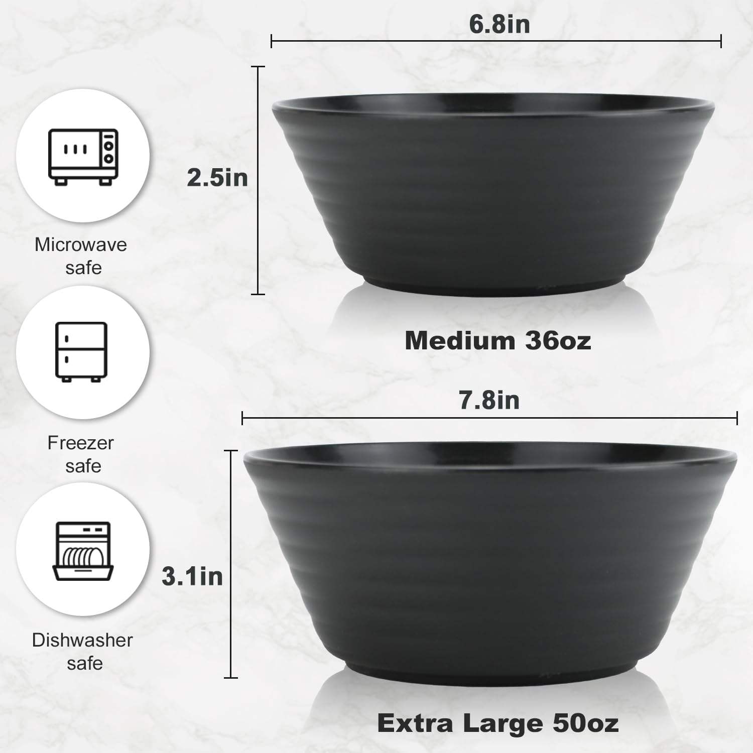 Reusable Cereal Soup Bowls Microwave and Dishwasher Safe BPA Free Lightweight RPET Bowl for Kitchen Oatmeal Bowls