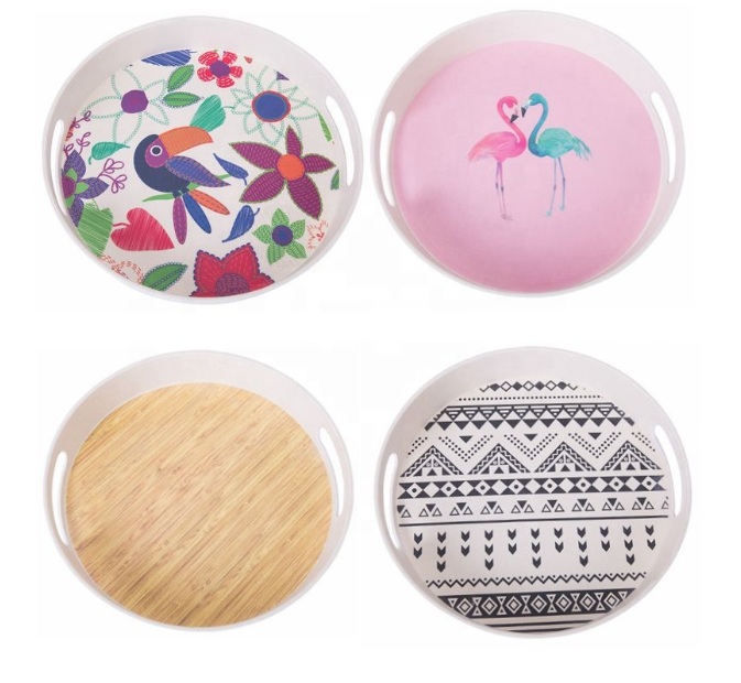 Customized Factory Supply Ivory Color Organic Natural Bamboo Fiber Tray With the Handle