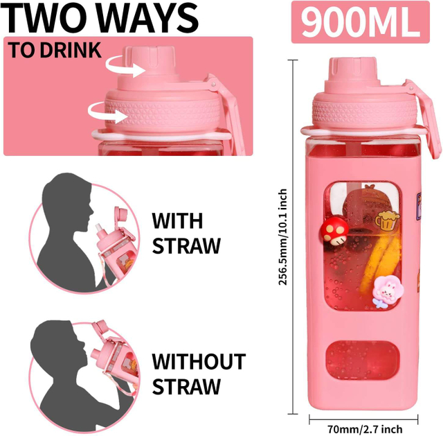 Custom logo Top Seller 900ml BPA Free Tritan Two Ways to Drink Plastic Water Bottles with Straw and Drink Straight