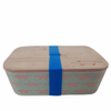 Eco-friendly Reusable Bamboo Fiber Bento Lunch Box with Silicone Band and Wooden Bamboo Lid