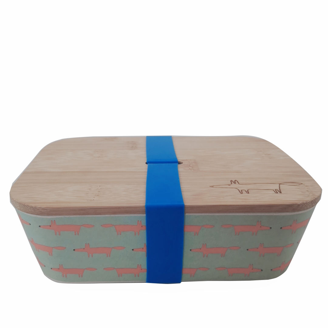 Eco-friendly Reusable Bamboo Fiber Bento Lunch Box with Silicone Band and Wooden Bamboo Lid
