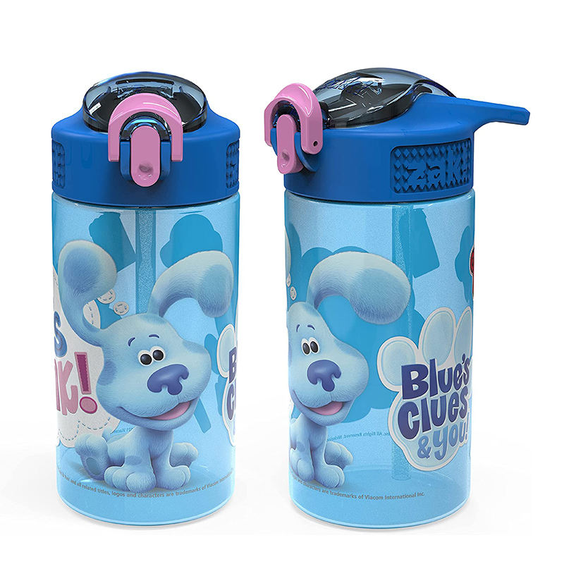 2024 Plastic Kids Water Bottle with Straw Cute Printing Child Drink Water Bottle