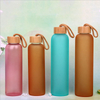 Colorful Custom Borosilicate Glass Water Bottle With Bamboo Lid Frosted Portable Bottle Glass
