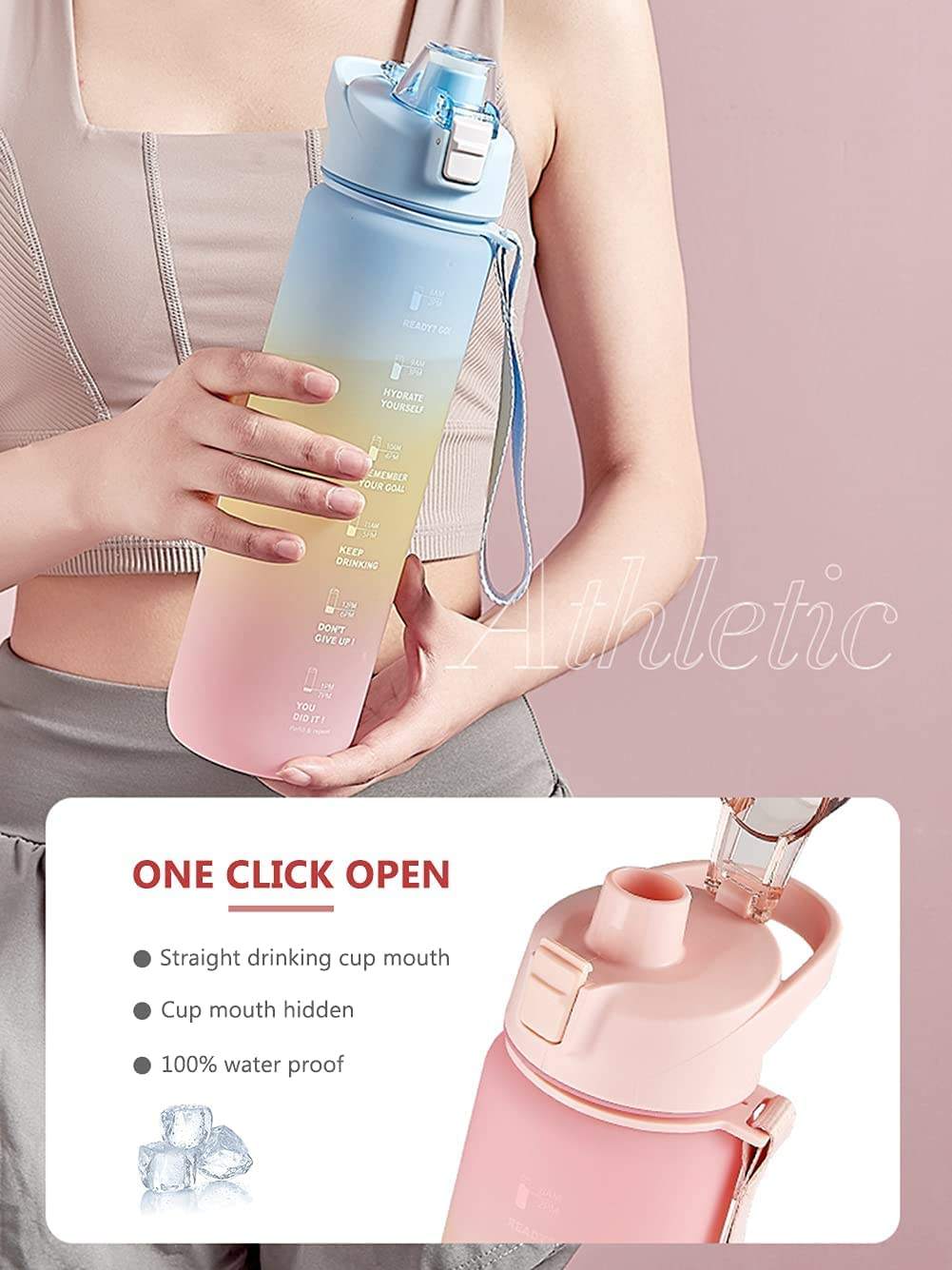 32oz Motivation Water Bottle with Time Marker BPA Free & Frosted Tritan Plastic Water Bottle with Fruit Strainer
