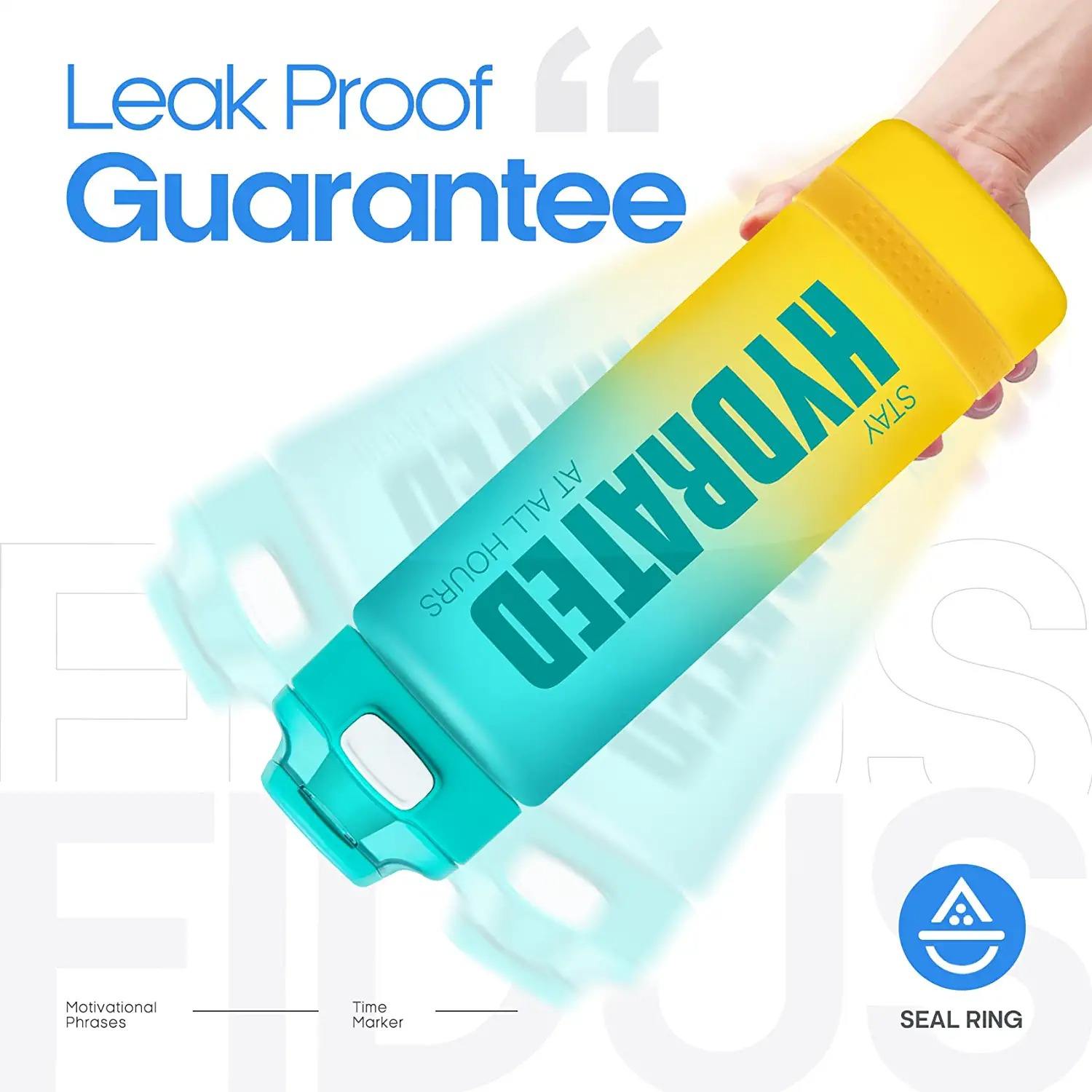 32OZ BPA Free Water Bottle & No Sweat Sleeve -Leak Proof Gym Bottle with Time Marker - Ideal Gift for Fitness or Sport