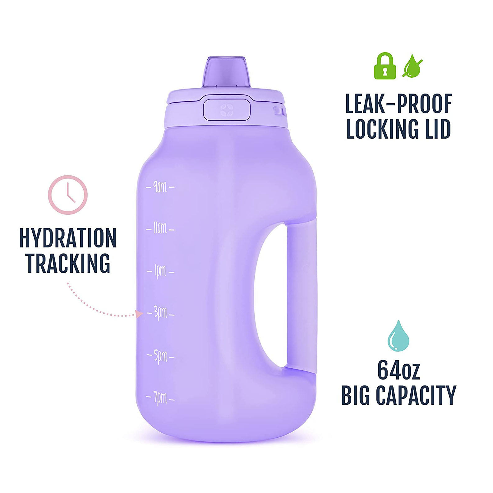 Custom LOGO & Color Half Gallon Motivational Bottle with Time Marker Outdoor Fitness Water Bottle Lid with Locking