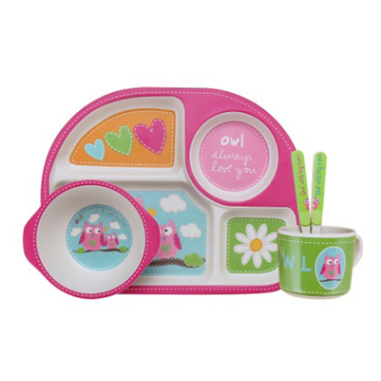 Eco-friendly Bamboo Fiber Dinner Kids Eating Plate Tableware Sets