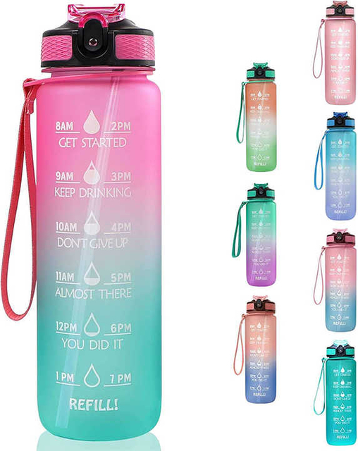 Logo Personalise De Bouteille Deau 1000Ml 1 Litre Large Outdoor Sports Water Bottle With Straw