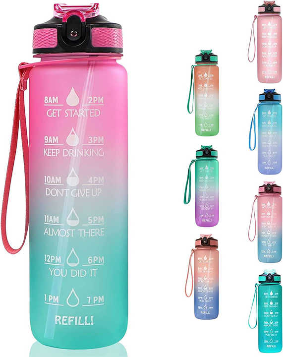 Logo Personalise De Bouteille Deau 1000Ml 1 Litre Large Outdoor Sports Water Bottle With Straw