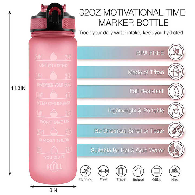 Garrafa 1 Litro Botella De Agua Personalizada 1L Fashionable 1000Ml 1 Liter Motivational Water Bottle for Sport