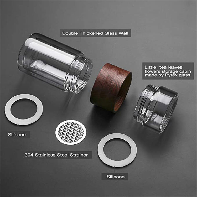 750ml High Quality Heat-resistant Unbreakable Glass Water Bottle with Tea Infuser Tea Bottle Glass Water Bottle with Time